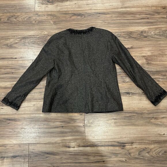 Linda Allard Ellen Tracy Jacket Open Front Wool Blend Blazer Beaded size 6 - Picture 9 of 9